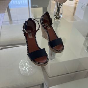 VALENTINO GARAVANI Rockstud Espadrille Wedge Sandal Leather Black 37